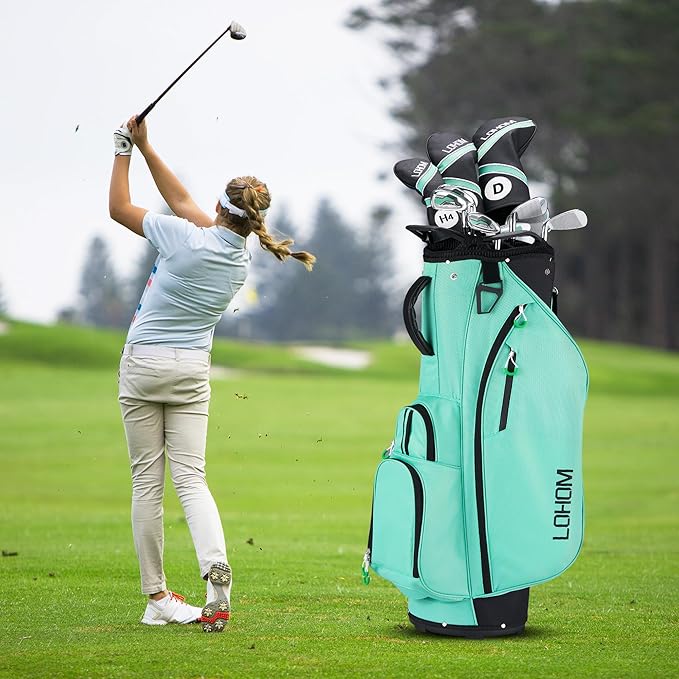 11 Pcs Women's Complete Golf Club Sets Right Hand with 14 Way Golf Cart Bag, Includes 460cc Alloy #1 Driver & #3 Fairway Wood & #4 Hybrid /#6/#7/#8/#9/#P/#S Irons & Putter
