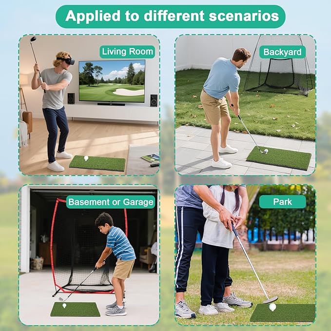 Golf Hitting Mat 24"x16" | 24"x24" Tri-Turf Golf Practice Mat Outdoor Indoor Portable Training Matt Traint Aid Batting Turf Matt for Chipping, Driving and Full Swing Practice