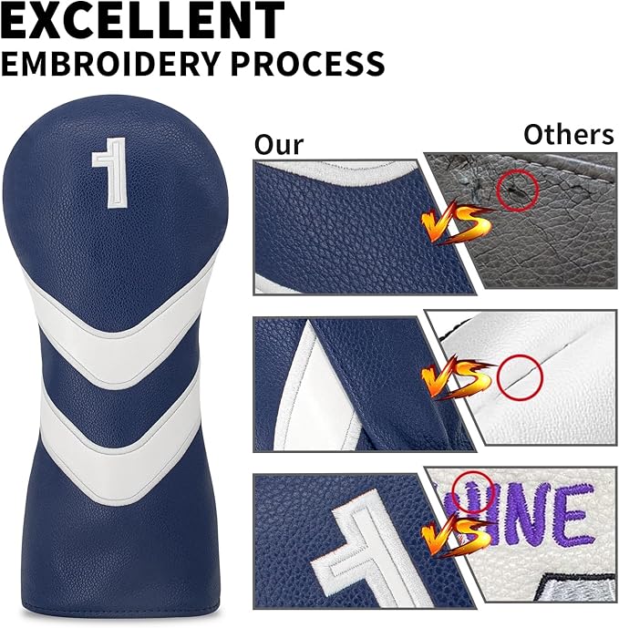 Golf Head Cover Golf Club Blue Leather Headcovers Set Fits Driver Fairway Wood Hybrid Utility Putter Iron Wedge Headcover.