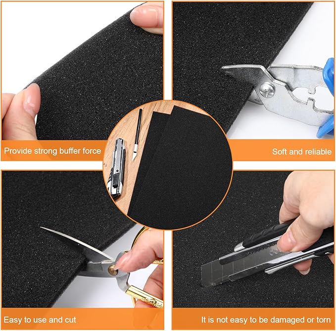 Pangda 2 Pcs Black Foam Pad 12 x 12 x 0.25 Inches Cuttable Polyurethane Foam Sheet, High Density, Non Corrosive, Anti Static Pad for Packing Crafts Cases Toolbox Camera Storage