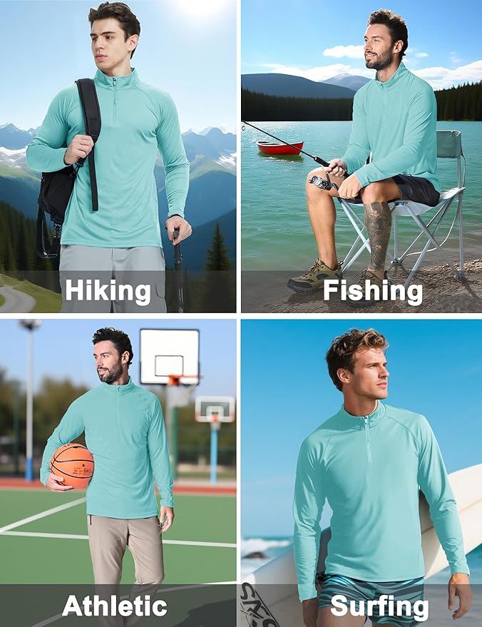 CRYSULLY Men's Long Sleeve 1/4 Zip Shirts Sun Protection Pullover UPF 50+ Rash Guard Running Lightweight T Shirt