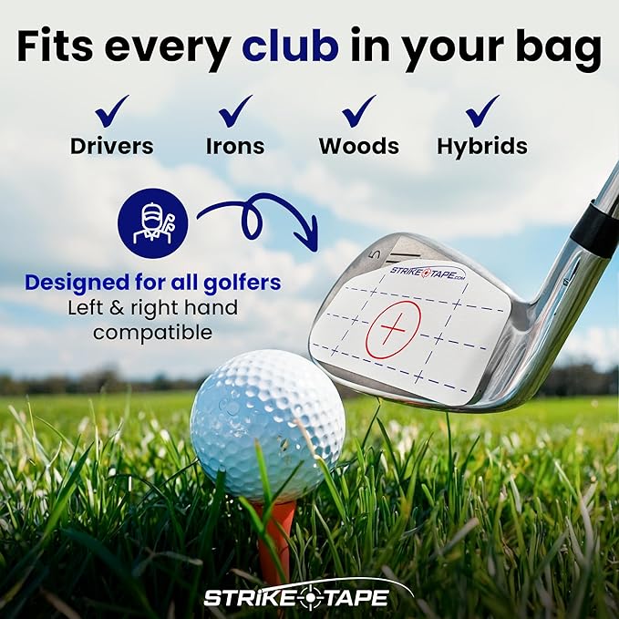 Strike tape golf impact tape Rght/Left hand USA Mfg. 720 impacts, Driver/Irons/Hybrids. Absolute clean-release adhesive for no harmful residue on clubface. Know your ball contact and improve your game