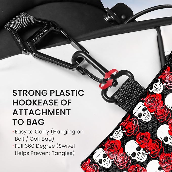 FINGER TEN Golf Pouch Bag for Valuables Tee Color with 4 Golf Pencil Pack, Zippered Pocket Gear Clip Hook to Bag