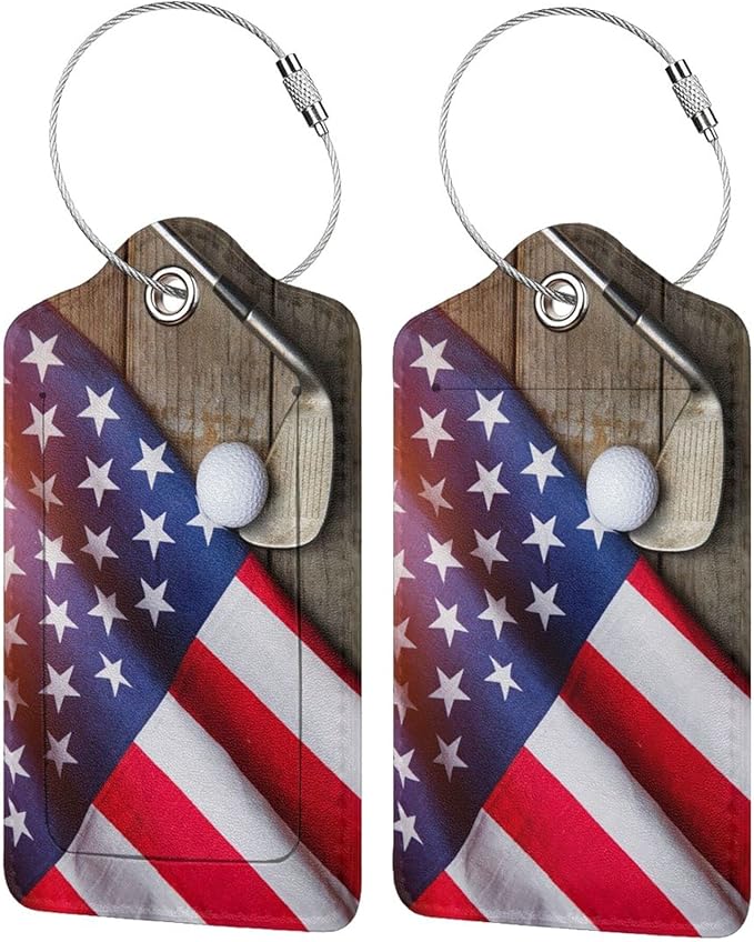 2 Pack Golf Luggage Tags for Suitcases, Cool Leather Luggage Tag for Travel, Bag Tag Privacy Name ID Card Bag Labels for Friends Adults Kids Tourists Sports
