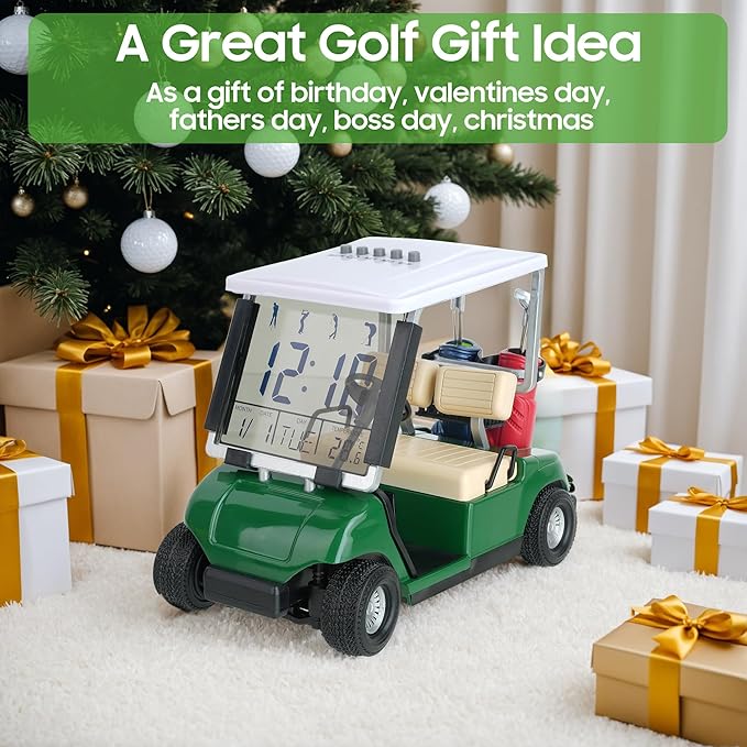 10L0L Mini Golf Cart Alarm Clock LCD Display Calendar Golf Gifts for Men Fans Golfers Superior Race Souvenir Novelty(Green)