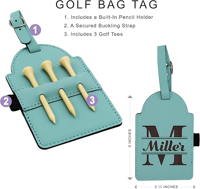 Custom Engraved Golf Luggage and Bag Tag - Personalized Golfing Accessories Gift for Golfer, Mom, Dad, Him, Her (Teal)