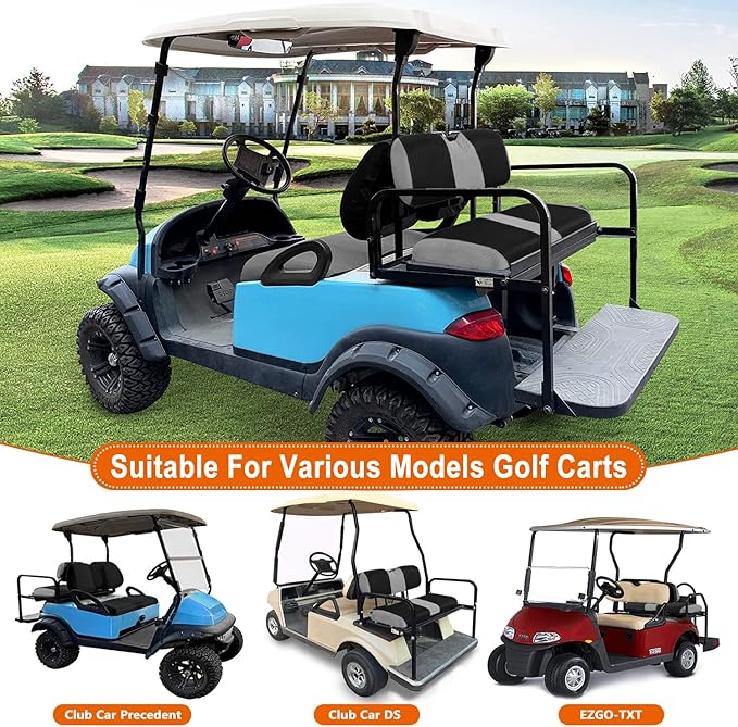 Universal Golf Cart Rear Seat Cover Dress Up for Older Golf Carts - Durable, Breathable Material, Fits Like a Glove for EZGO, Club Car and Yamaha, Easy to Install, Black