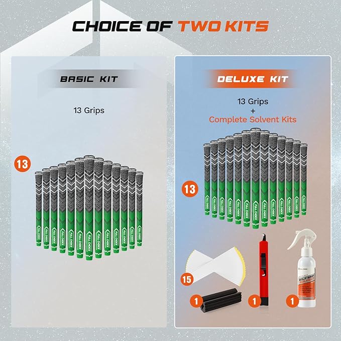 Cross Corded Golf Grips 13 Pack, Low Taper Design, Choose from 13 Grips or 13 Grips with All Kits, 3 Sizes 5 Colors Options, Multi-compound Hybrid Golf Club Grips, CG01 Series