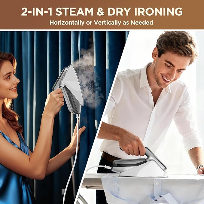 Newbealer Steam Generator Iron, 1500W Turbo Steamer for Clothes, 2 Bar Pressure Clothes Iron, 4 Steam & 4 Dry Heat Modes, Fast Heat-Up, 350ml Detachable Tank, Auto-Off, Self-Cleaning (Silver)