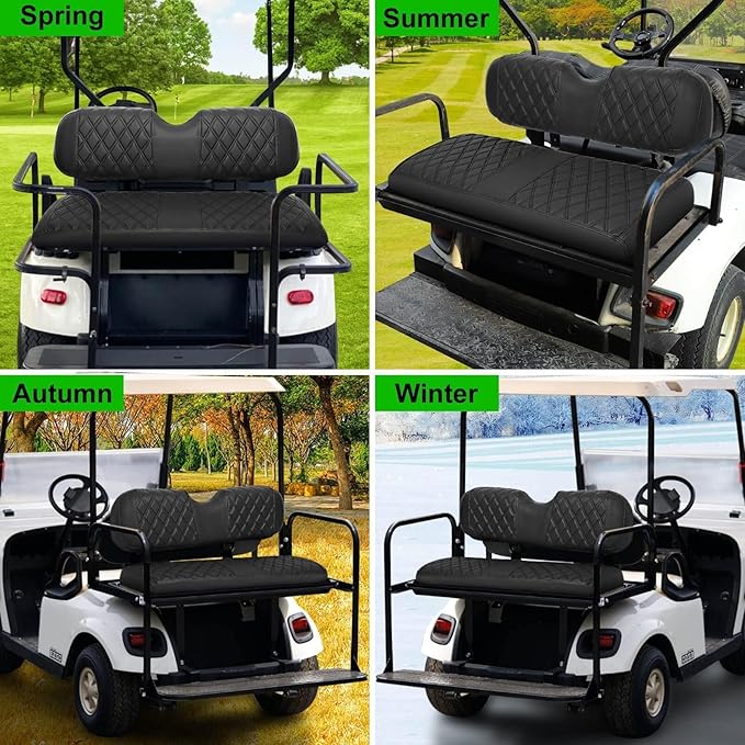 Golf Cart Rear Seat Covers for EZGO Club Car Yamaha Aftermarket Rear Seat Only-Thick Premium Marine Leather with Custom Diamond Design Comfortable/Anti-Scratch/Anti-Fading/Easy to Install