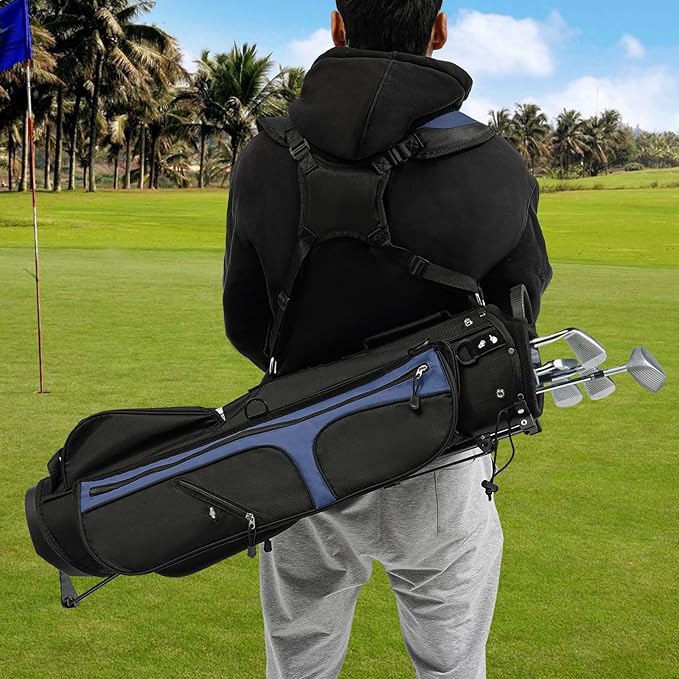 3-Way Divider Golf Stand Bag, 5-Pocket Lightweight Carrier Portable Backpack Compact Organizer Freestanding Golf Club Storage for Outdoor Practice Training Tournament