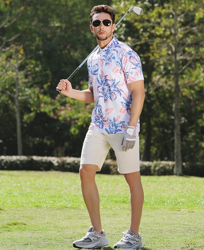 zeetoo Men's Polo Shirts Hawaiian Golf Polos Shirts Short Sleeve Performance Moisture Wicking Mens Golf Shirts