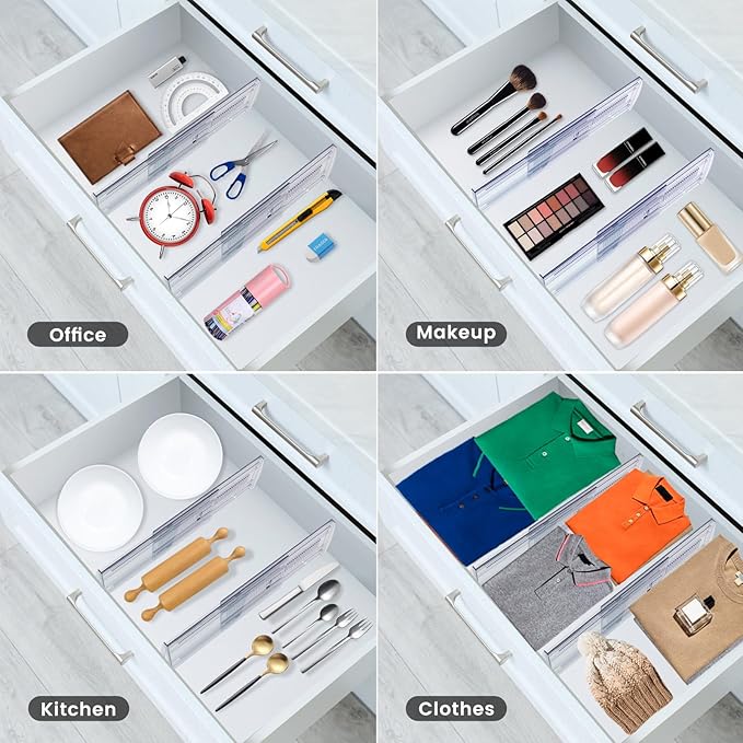 3 Pack Adjustable Heavy-Duty Drawer Dividers for Clothes,5" High Expandable From 13-21" Clear Drawer Organizers, PC Plastic Separators for Dresser/Bedroom/Bathroom/Kitchen/Office Storage