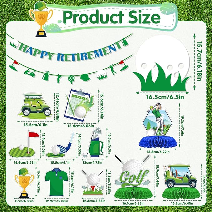 Golf Retirement Party Decorations - 13PCS Golf Themed Party Decorations Happy Retirement Banner Hanging Swirls Honeycomb Centerpieces Sport Themed Retire Going Away Partee Decor Supplies
