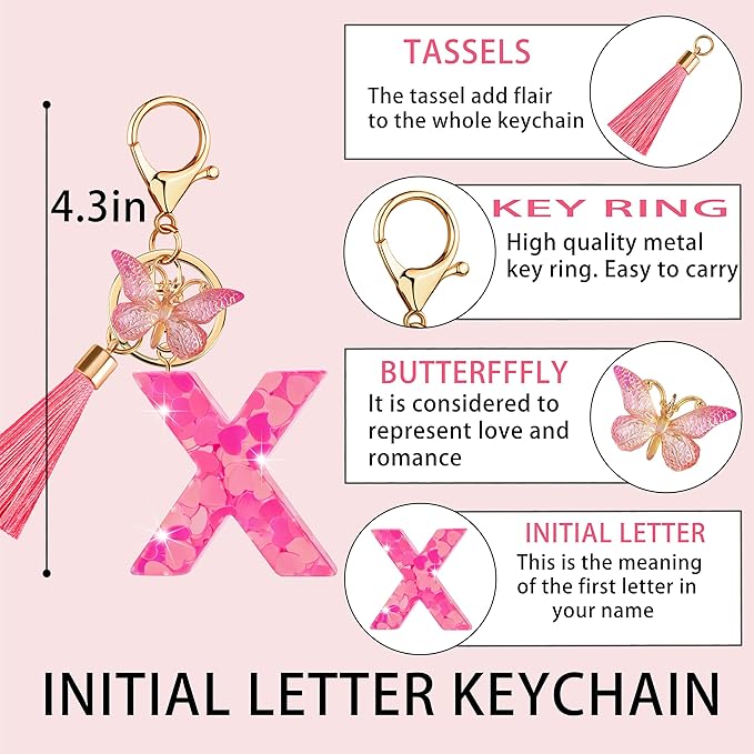 Suweibuke Colourful Cute Initial Letter Keychains for Women Girls with Tassel Butterfly, Charm for Purse Handbags Backpacks