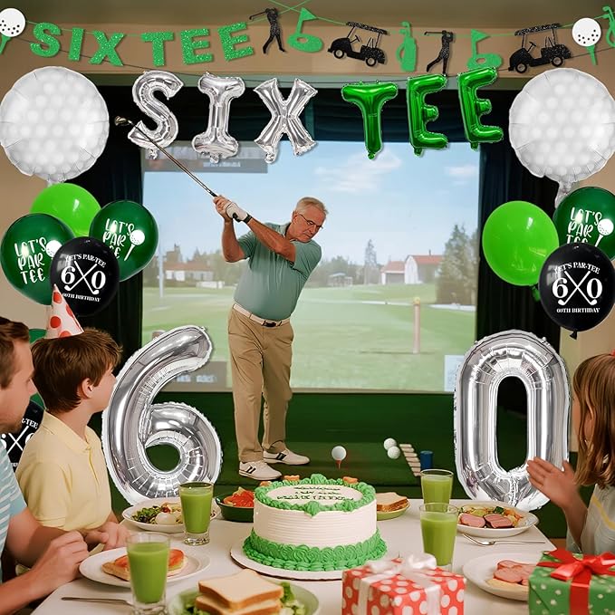 60th Birthday Decorations, Golf Themed 60th Birthday Party Decorations Gifts for Men Him with 60 Number Balloons Sixtee Banner Cake Topper