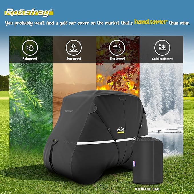 Rosefray Golf Cart Cover – Heavy-Duty 420D Oxford Fabric, Waterproof & Windproof Design – Fits Club Car, EZGO, Yamaha 2+2/4 Passenger Carts Black/Gray