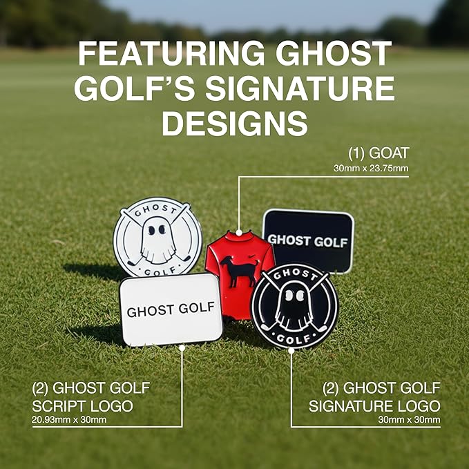Ghost Golf Ball Markers, 5-Pack - Magnetic Ball Marker Tool for Hat Clip or Divot Tool - Cast Stainless Steel - Cool Golf Accessories & Must Haves for Putting Green - Gifts for Men Golfers
