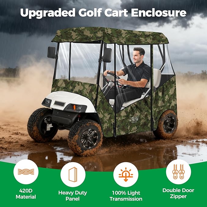 10L0L Universal Golf Cart Enclosure Compatible with EZGO and Club Car Models, 2-Passenger Golf Cart Waterproof 420D Material Windproof Transparent on 2 Sides