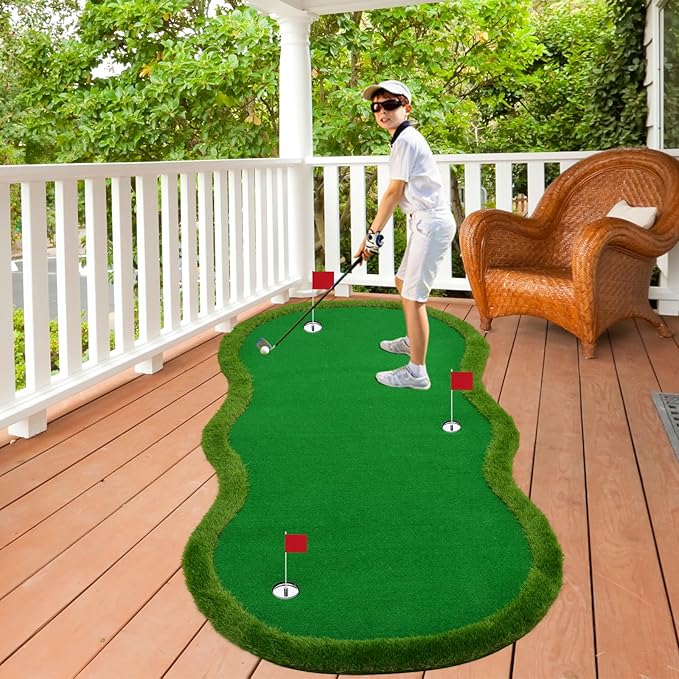 Nice C Putting Green Indoor, Putting Green, Golf Simulators for Home, Golf Putting Mat, Putting Mat Putting Green Outdoor, Challenge Putting Cup, 3 Holes, Flags, and Slope