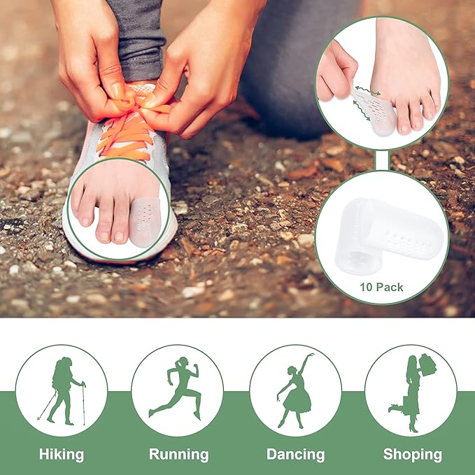 Big Toe Cap 10 Pcs, Breathable Toe Protector Toe Cover Sleeves with Holes, Provides Relief from Corns, Blisters,Reduce Friction(Transparent)
