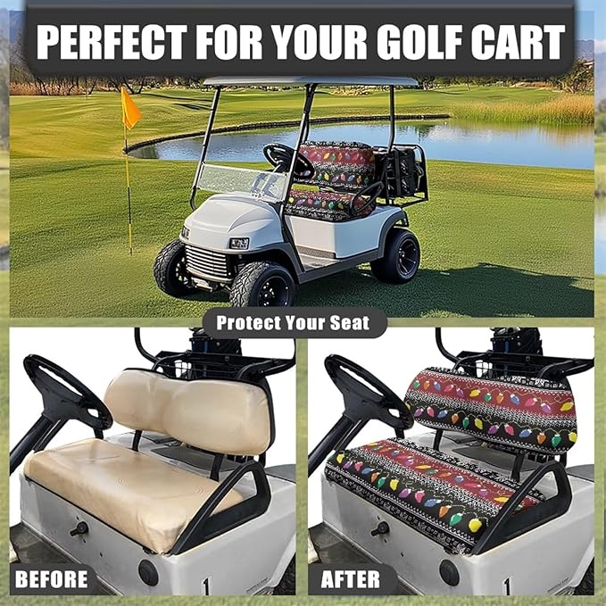 Golf Cart Seat Covers, Universal Fit & Nonskid Bottom Fits for Club Car 2 Person Seats Golf Carts