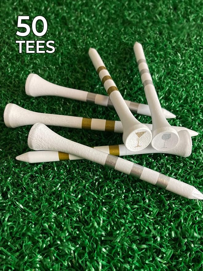 PrideSports Wine & Martini Specialty Wood Golf Tees - 2-3/4 Inch, 50 Count - White - 100% Hardwood