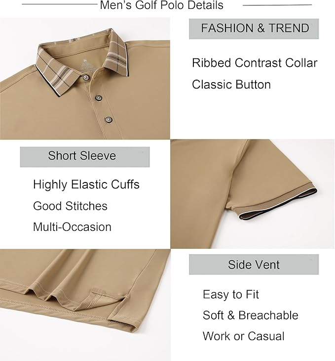 Alex Vando Mens Golf Shirts Moisture Wicking Quick-Dry Short Sleeve Fashion Designed Polo Shirts for Men