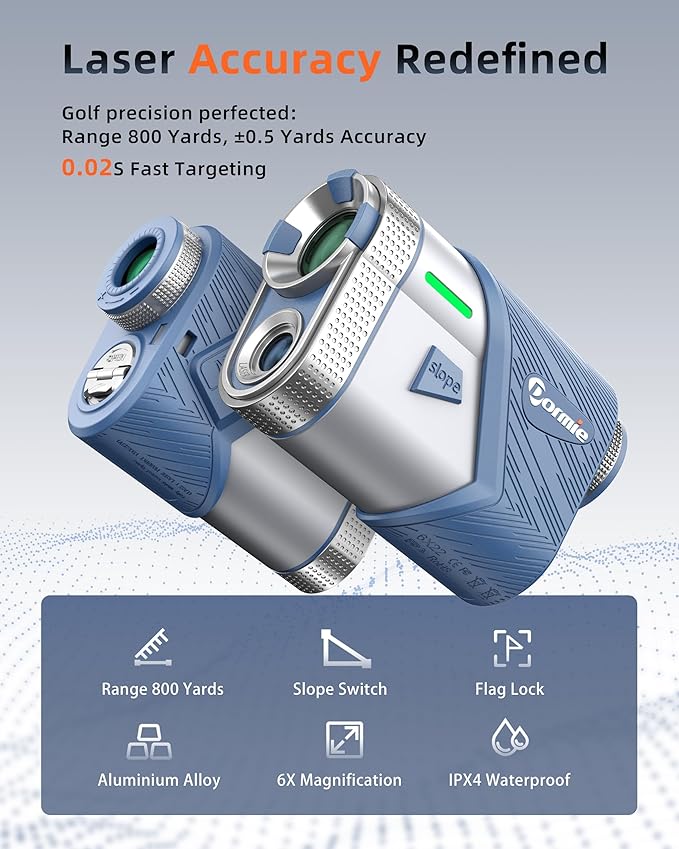 Dormie Golf Rangefinder with Slope,800 Yards Laser Range Finder Golfing,Aluminum Alloy Body,Flag Pole Locking Vibration,Slope Compensation,6X Magnification Rangefinder with Magnet