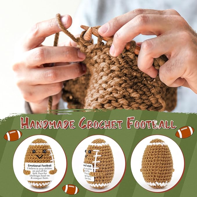 Funny Crochet Football Doll Inspirational Christmas Birthday Gifts for Women Men, Handmade Emotional Birthday Present for Men Dad Colleague Boss Employees Friend Brother Son Mom Sister
