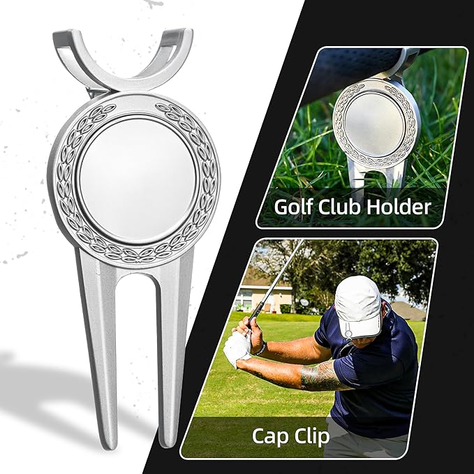 Mile High Life Golf Divot Repair Tool with Magnetic Golf Ball Marker, Golf Club Holder, Golf Gift for Golfer