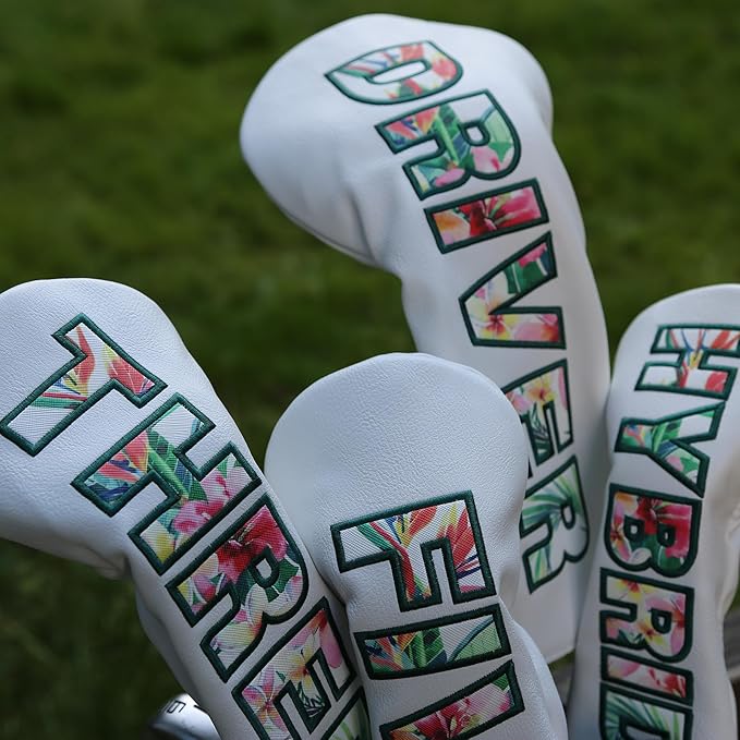 Golf Club Head Covers - Premium Leather Driver, 3 & 5 Fairway Wood, Hybrid Headcovers, Putter Covers for Blade and Mallet, and Alignment Stick Covers