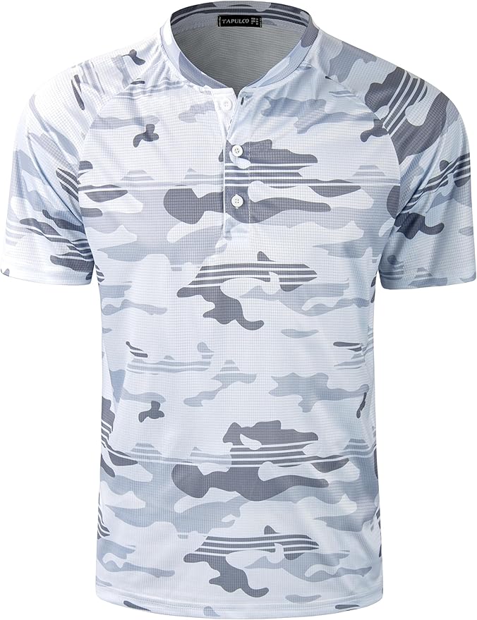 TAPULCO Mens Collarless Golf Shirts Short Sleeve Dry Fit Stretch Casual Breathable Lightweight Tshirts