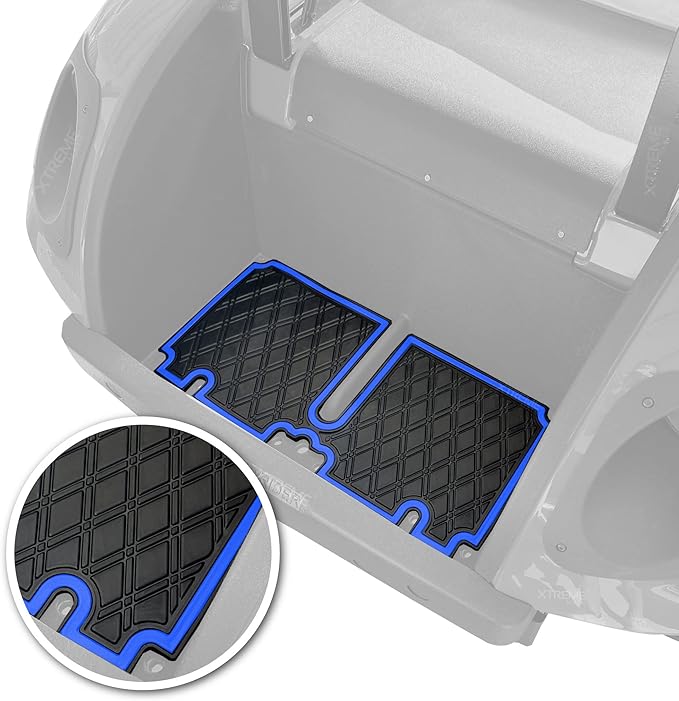 Xtreme Mats Bag Well Mat Rubber Liner Insert Protects Plastic Surfaces from Scuffs for EZGO Golf Carts - TXT (2013-2022) Liberty (2021+) Cushman* S4 - Blue Trim