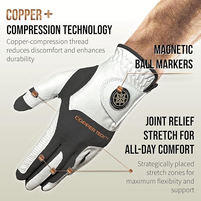 Copper Tech Golf Gloves Men Right Handed Golfer or Left Handed Golfer (2nd Gen) | Copper Compression Joint Support Golf Glove