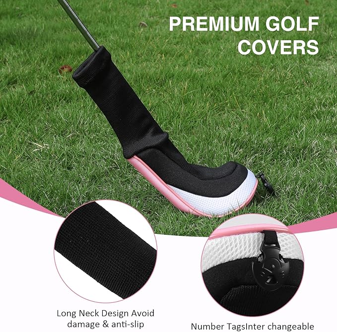 Golf Head Covers, 4pcs Golf Club Covers for Driver Fairway and Hybrid, Nylon Golf Club Head Covers for Men Women with Interchangeable Tags