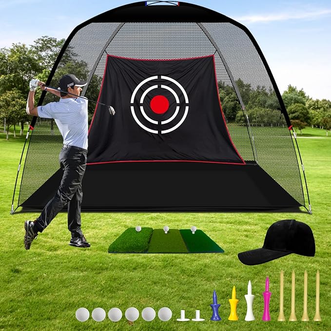 Gagalileo Golf Net: Backyard Practice Hitting Driving Training by Turf Mat Target Real Ball Indoor Outdoor Chipping Swing Gift for Golfers Dad Husband Men
