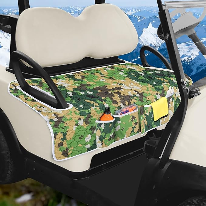 Golf Cart Seat Covers, Universal Golf Cart Seat Towel Blanket with 4 Front Pockets & Nonskid Bottom Fits for EZGO, Yamaha, Club Car and More 2 Person Seats Golf Carts