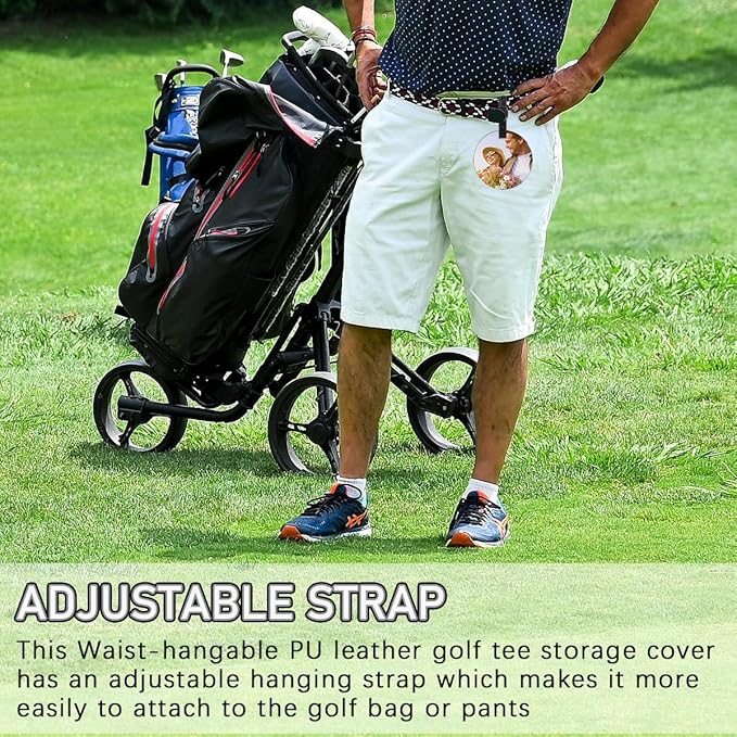 Custom Leather Golf Tee Holder Personalized Photo Logo Pattern Customized Split Name Golf Bag Tag Organizer Tees Cover, Accessories Gift for Golfers Men Women Father Dad Grandpa Uncle, Birthday