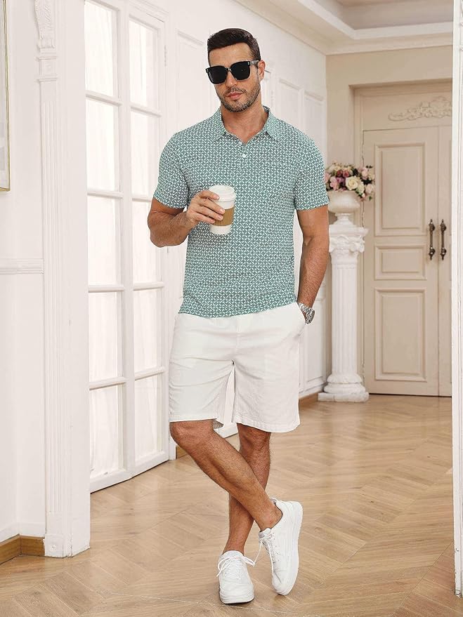 Lexiart Mens Golf Shirt Short Sleeve Dry Fit Print Moisture Wicking Performance Patterns Collared Polo Shirt with Pocket