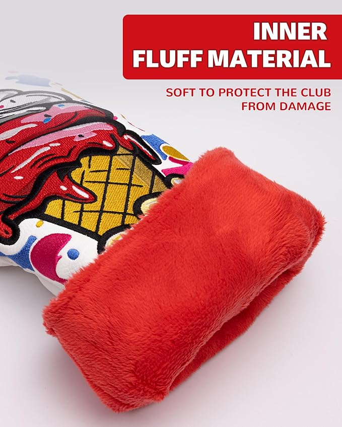 Golf Club Head Covers, Ice Cream Golf Headcovers for Drivers, Fairway Woods, Hybrids, Mallet Blade Putter Cover, Funny Golf Club Covers with Premium PU Leather and Advanced Embroidery for Most Brands