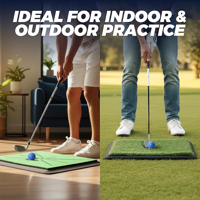 TOY Life 4-in-1 Golf Hitting Mats Practice Outdoor Indoor with Path Feedback, 4 Replaceable Golf Turf Swing Mat for Chipping Training Aid with Rough Fairway Impact Divot Mat Gifts for Men(18" x 13")