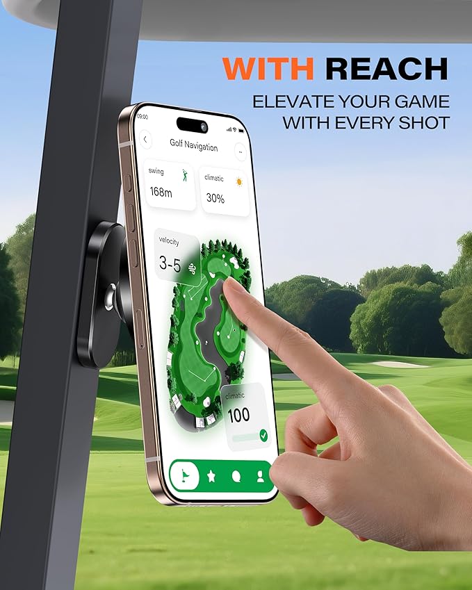 A2C Alloy Magnetic Golf Cart Phone Holder Mount Compatible with MagSafe iPhone 17 Pro Max 16 15 14 13 12 Mini Fits EZGO, Club Car, Yamaha, Icon, Golf Accessories for Men Women Essentials Gift (Black)