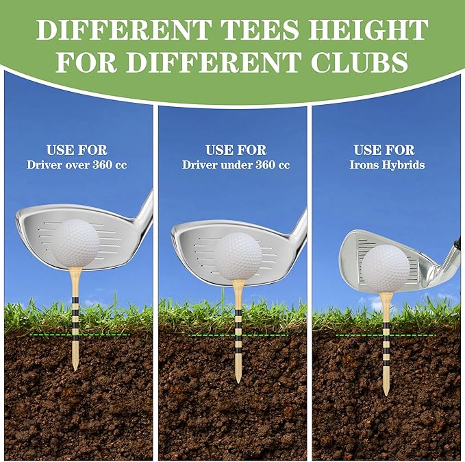 Natrual Wooden Golf Tees 100 Pack (2-3/4" & 3-1/4" Available) Biodegradable Bamboo Golf Tees,More Sturdy and Stable,Natural/White Color