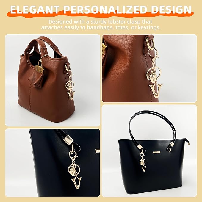Gold Bubble Heart, Cherry, Bow & More Designs Letter Initial Keychain Bag Charms – Cute Purse Charms for Handbags