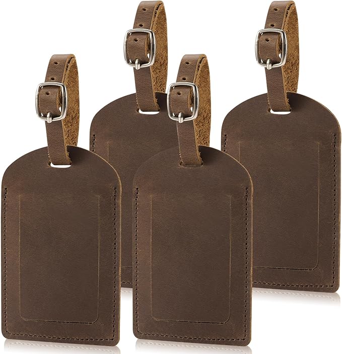 Ringsun Genuine Leather Luggage Tag for Suitcases ID Tags Bag Tags for Luggage (4 Pack)