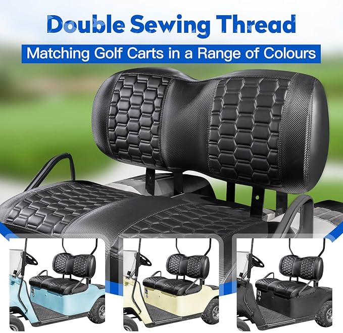 NOKINS Golf Cart Seat Covers, Fit EZGO TXT RXV Freedom Liberty Express Premium Front Seat Cushion, EZGO Premium Accessories Vinyl Seat Covers, No Nails Required (Carbon Fiber Black&Black)