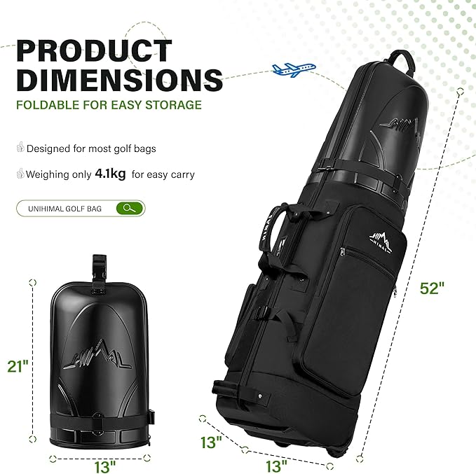 Golf Travel Bag with Hard Case Top, 1680D Heavy Duty Oxford Golf Club Travel Bags for Airlines with Wheels Easy to Maneuver