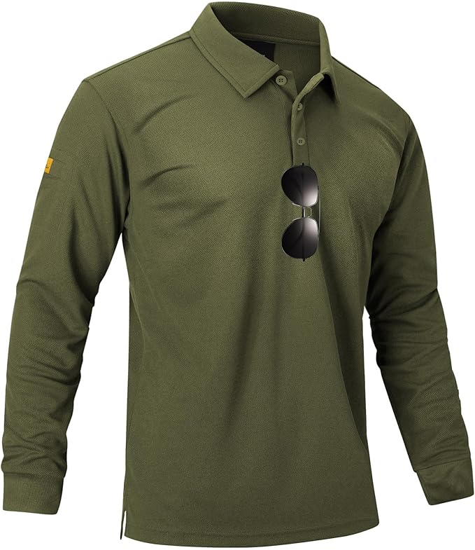 Men's Long Sleeve Polo Shirts 3 Button Down with Pocket Classic Golf Breathable Solid Color Designed Collared Casual Tee