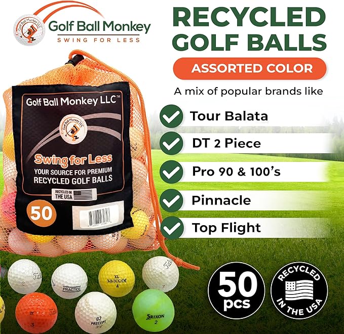 Golf Ball Monkey Recycled Hit-Away Practice Golf Balls with Mesh Bag - Pre-Owned Used Golf Balls for Driving Range & Training Golf Balls